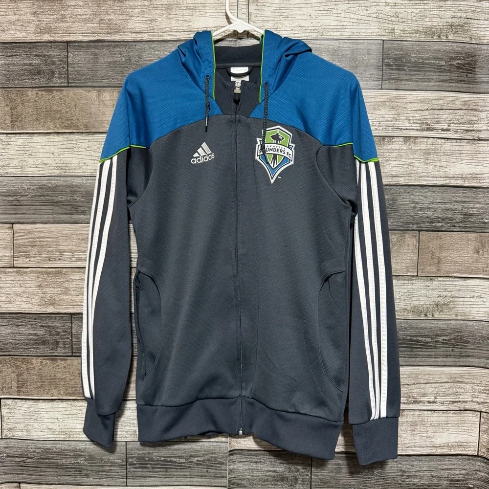 Adidas Seattle Sounders Fc Full Zip Hooded Jacket Men’s S Blue Gray MLS